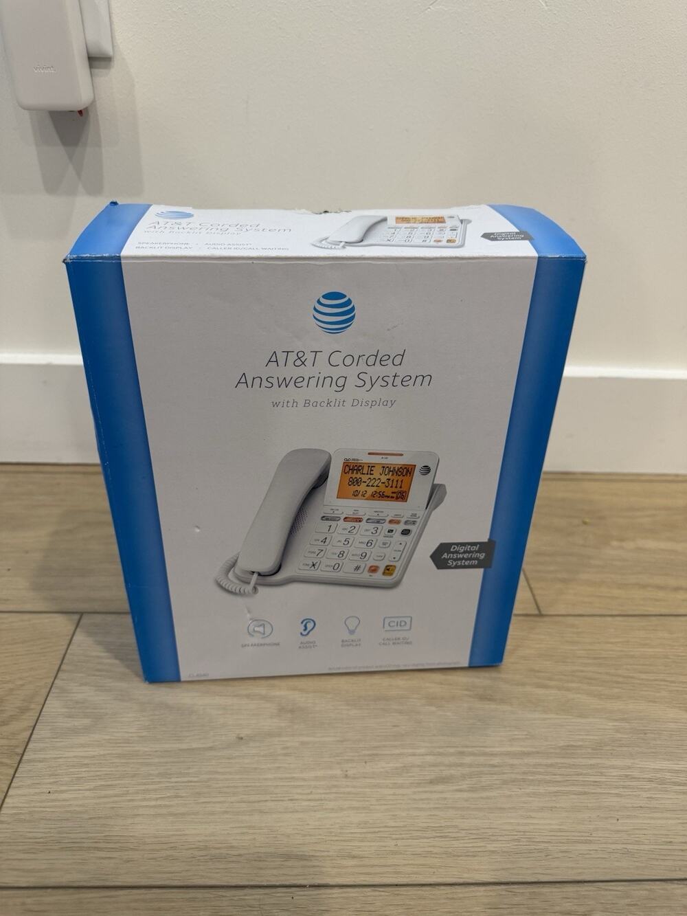 AT&T CL4940 Corded Phone w/ Answering System, Large Display Backlit White NIB